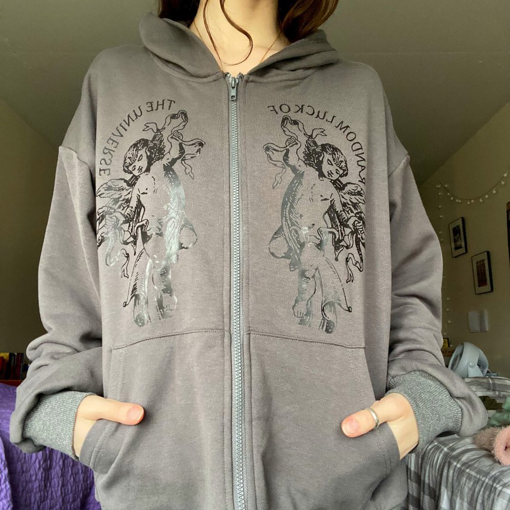 Grungy Graphic Zip Up Hoodie
